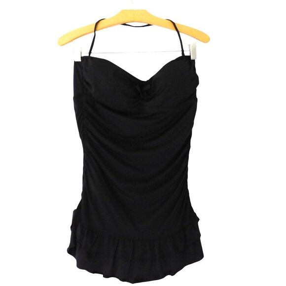 Kenneth Cole Swimsuit 1 piece attached Dress Black Removable Strap Pinup Sz L - Picture 1 of 7